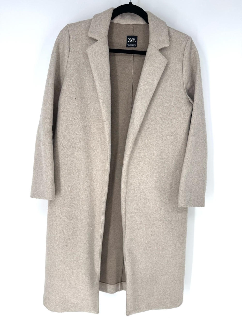 Zara Cream Open-Front Long Wool-Blend Coat